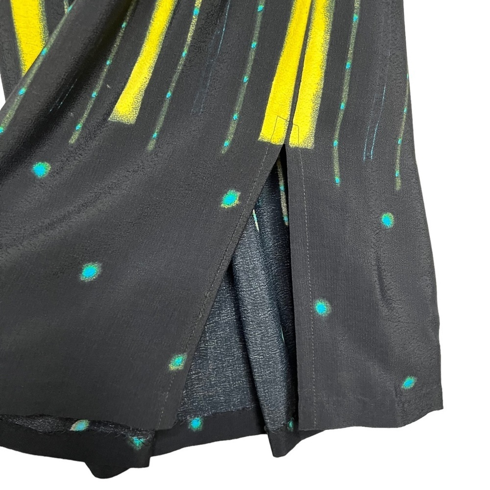 Vintage Nino Wong 100% Rayon Black Teal & Yellow Abstract Print Maxi Ski… - Picture 8 of 13